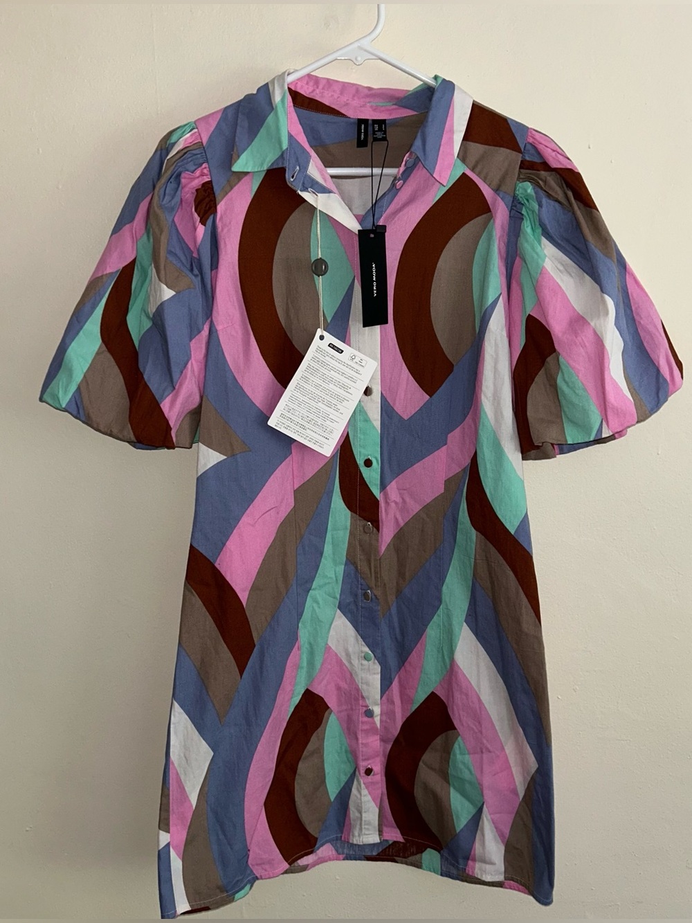 NWT Vero Moda Riley Short Sleeve Abstract Mini Shirt Dress